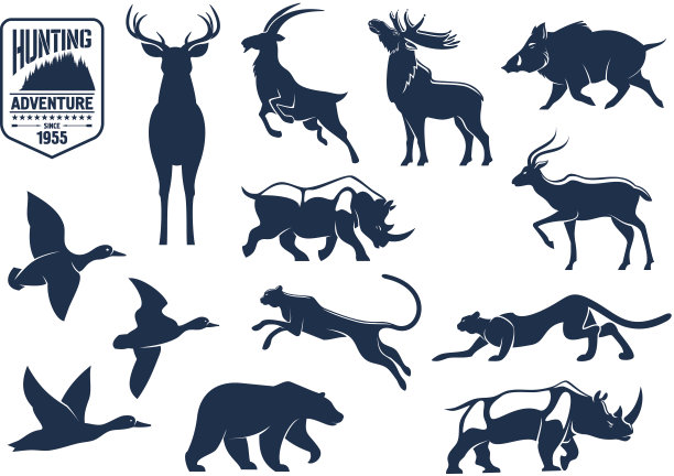 草原和森林动物的狩猎图标素材图片