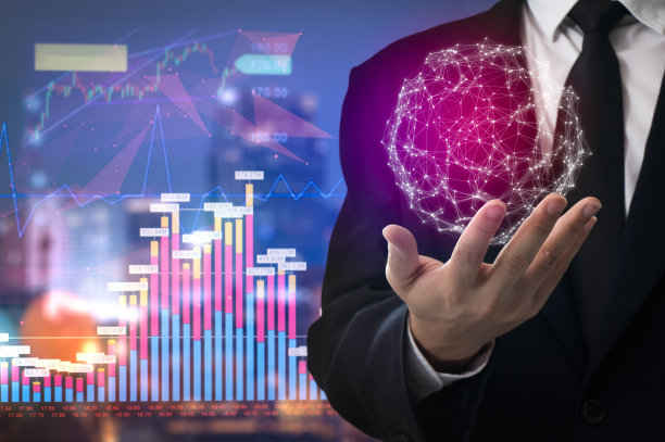 国际世界商业股票金融概念与商人，他的业务增长和进步与股票市场数字图形图表在LED显示。3 d。图片下载