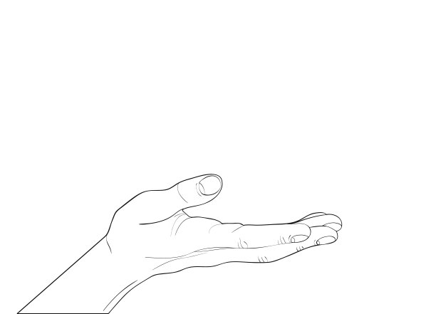 手势张开手掌。手的给予或接受。等高线图形风格。黑色和白色。矢量插图上的白色背景。广告空位图片下载