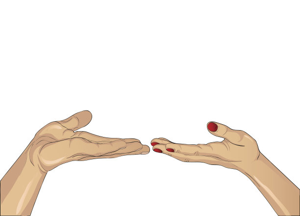 一个男人的手和一个女人的手被拉进彼此的空的空间。为你的广告或文本提供免费空间。矢量插图孤立在白色背景图片下载