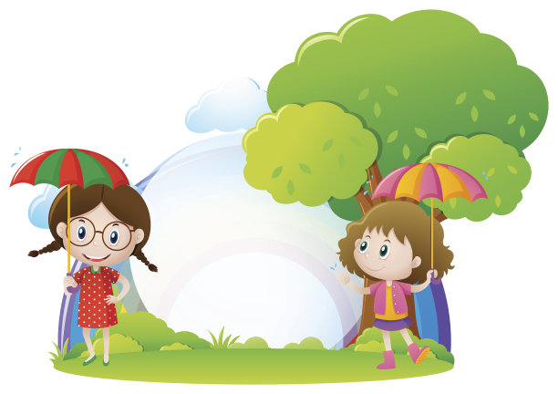 两个女孩拿着伞在公园里图片下载