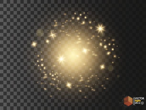 金光闪闪的星尘在透明的背景上拖着闪闪发光的粒子。图片下载