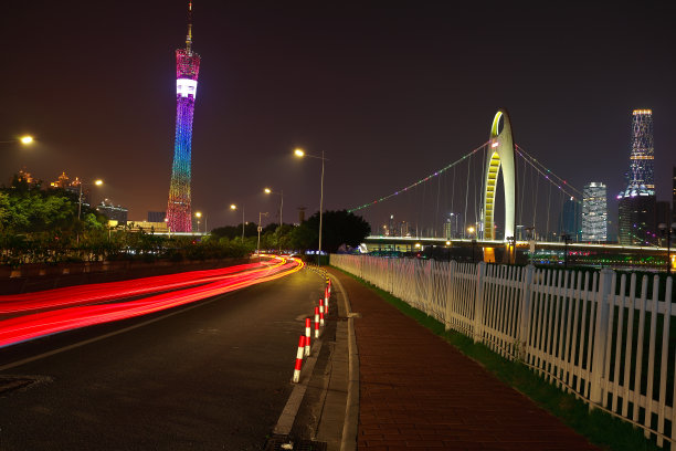 空路地板，车灯尾迹夜景图片下载