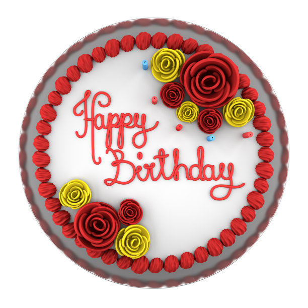 顶视图的圆形生日蛋糕与蜡烛在盘子上素材图片