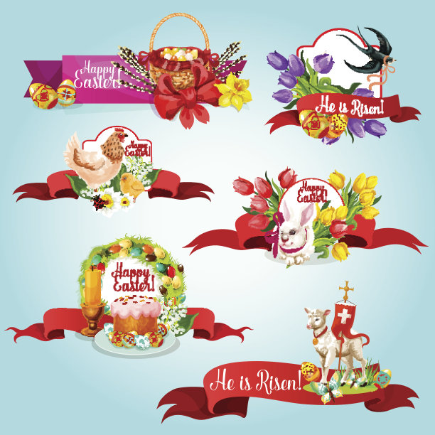复活节彩带横幅和标签的节日设计图片下载