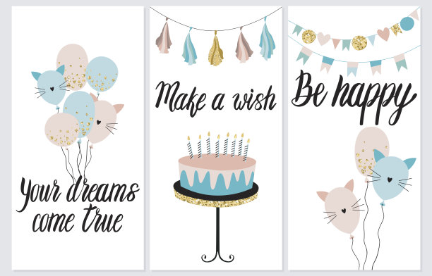 生日派对贺卡套装素材图片