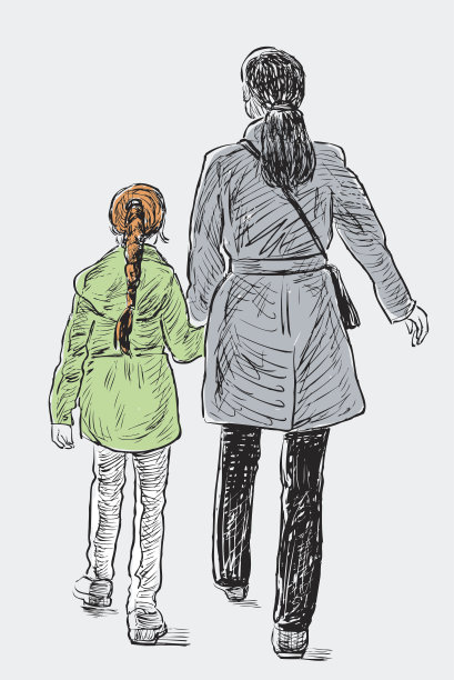 妈妈和她的女儿在散步图片下载
