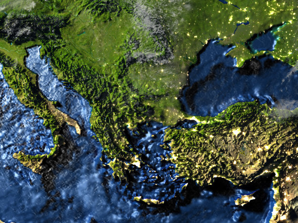 在地球上的土耳其和黑海地区，夜间可以看到海底图片下载