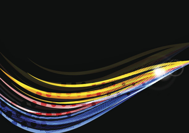 彩色波浪线与光和阴影效果在黑色素材图片