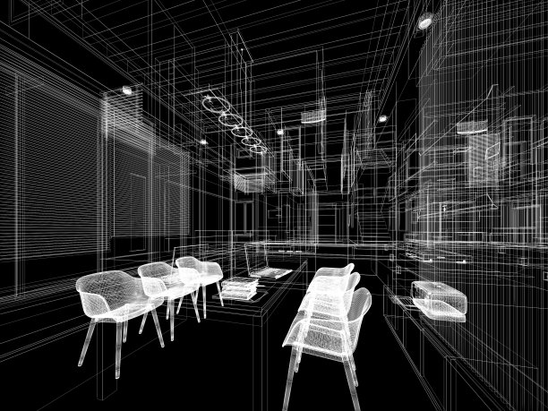 书房草图设计，三维线框渲染图片下载