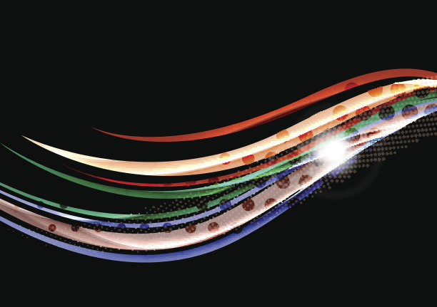 彩色波浪线与光和阴影效果在黑色素材图片