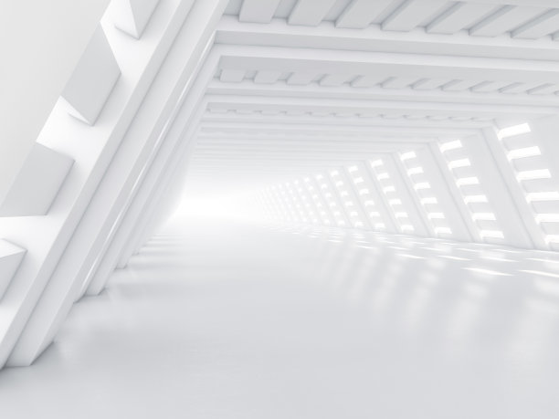 抽象的现代建筑背景，空旷的白色开放空间的室内。三维渲染图片下载