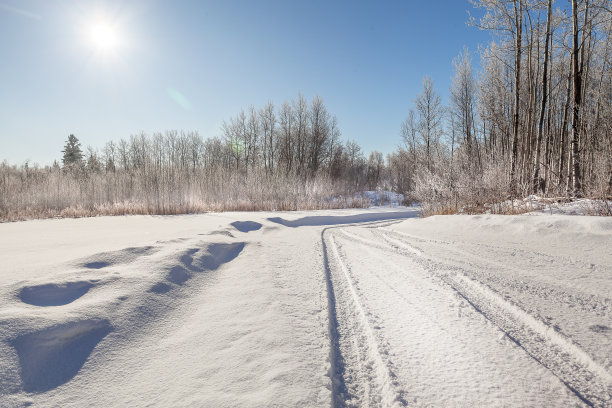 雪地上的轮胎印图片下载