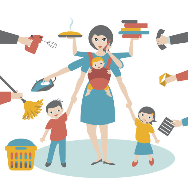 多任务的女人。母亲，带着孩子和婴儿的女商人图片下载