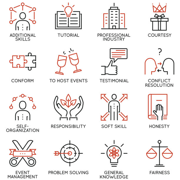 与业务管理，战略，职业发展和业务流程相关的16个线性质量图标向量集-第6部分图片下载