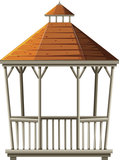 橙色屋顶的木制凉亭图片下载