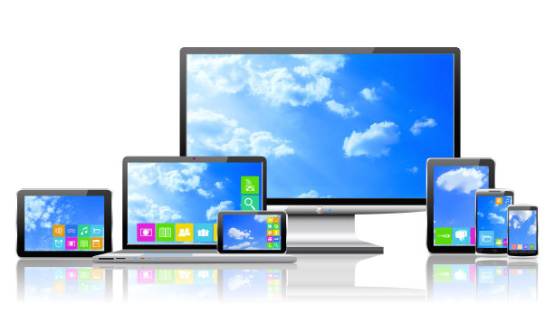 电脑和多云天空的概念。图片下载