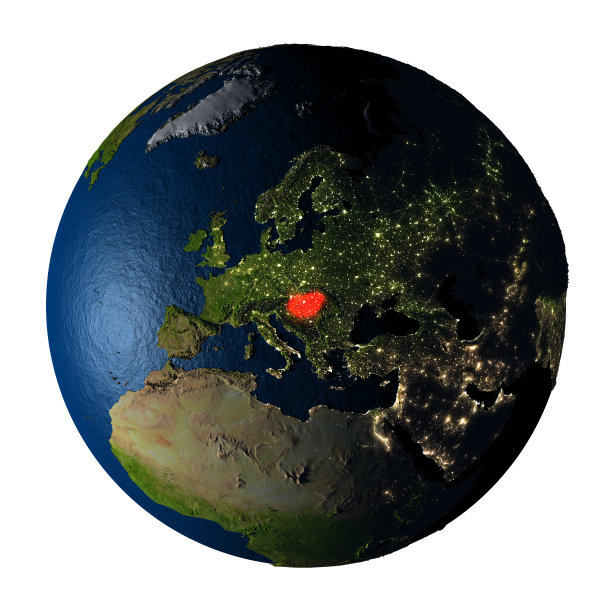 红色的匈牙利在地球上孤立在白色上图片下载