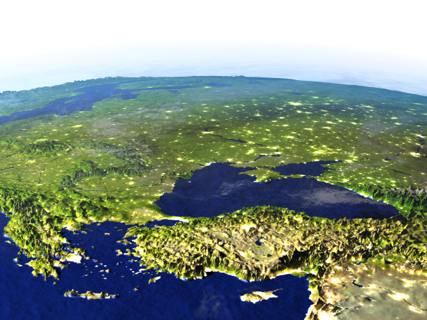 土耳其和黑海地区晚上的现实地球模型图片下载