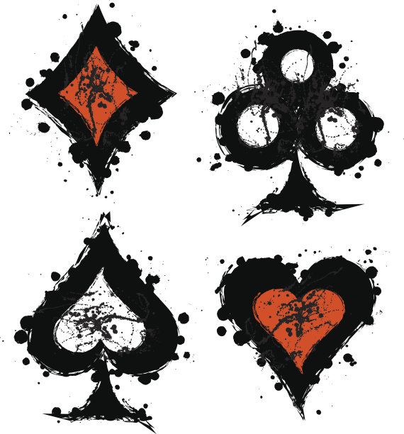 带墨迹的扑克牌标志的复古风格插画矢量素材图片下载