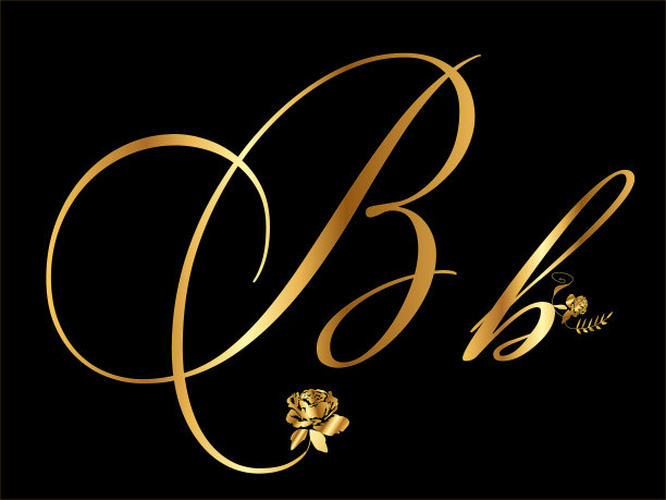 金色字母B与玫瑰插图图片下载