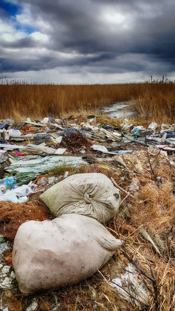垃圾堆在草地上图片下载