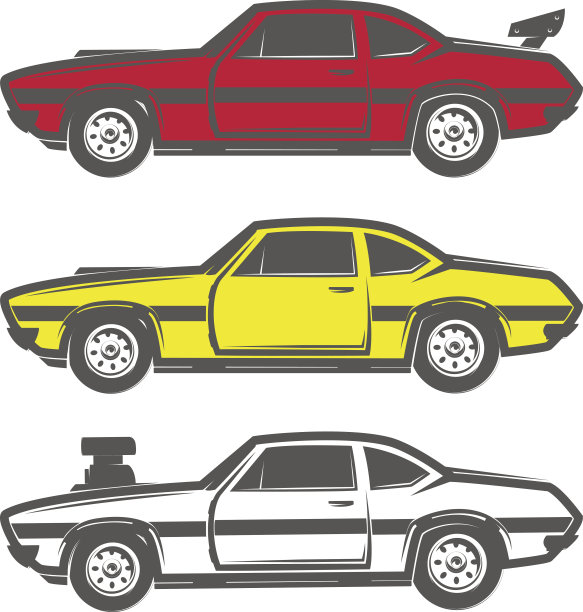 一套肌肉车的图标和标志。复古和复古风格。拖动赛车。图片下载