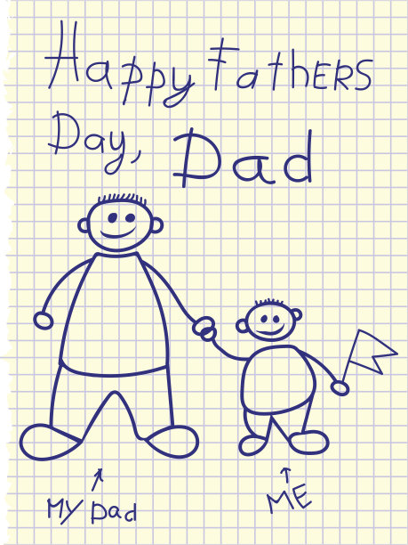 这是一个孩子在练习册上为父亲节画的。儿子祝您父亲节快乐。向量。图片下载