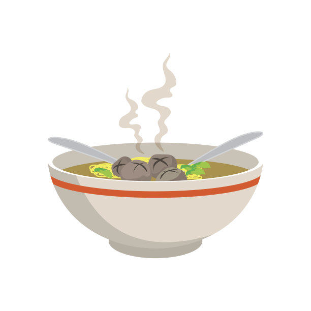热黄面汤和肉丸在中国碗图片下载