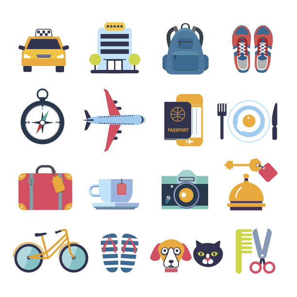一套颜色平坦的图标夏季旅行图片下载