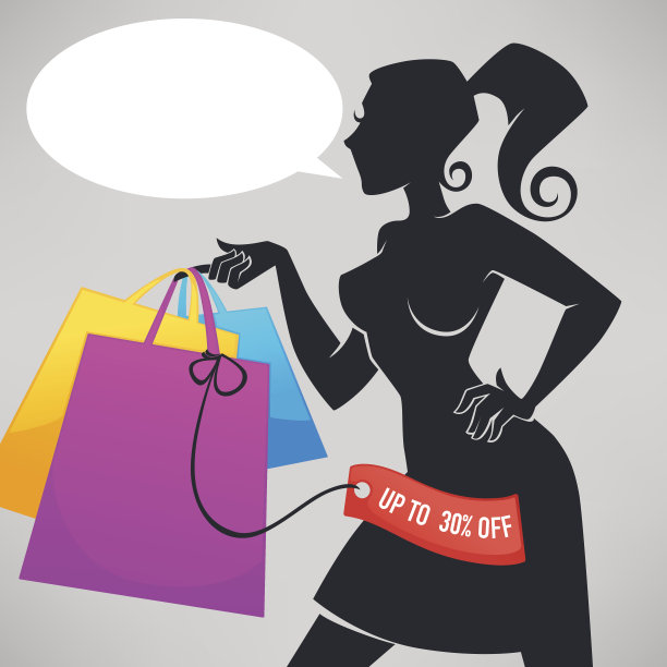 矢量剪影美丽的时尚女士，拿着购物袋图片下载