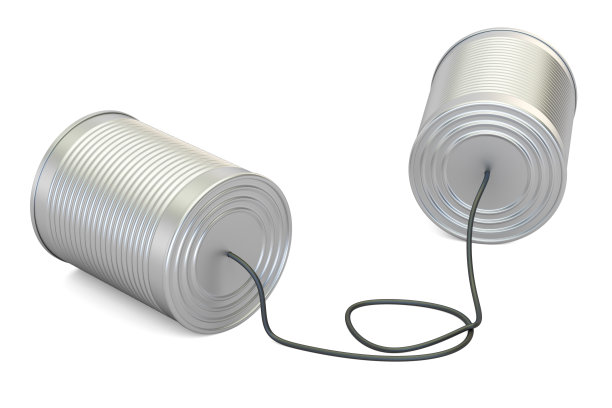 锡罐电话，3D渲染孤立在白色背景图片下载