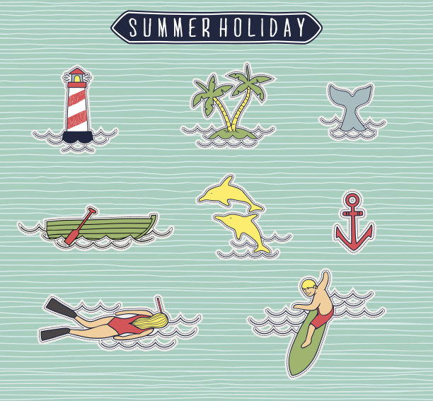 夏季假期或海滩标签集图片下载