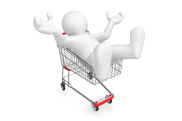 白人推着购物车。图片下载