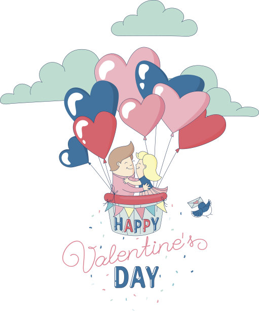 情人节贺卡男孩女孩夫妇放飞心气球图片下载