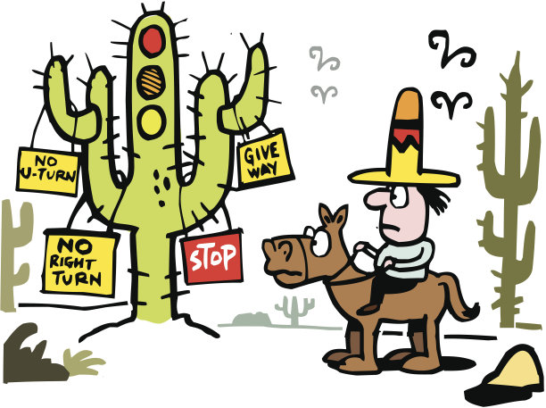 沙漠里骑着马的牛仔和仙人掌的矢量卡通图片下载