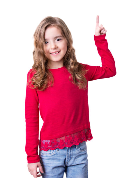 孩子秀指手指工作室孤立在白色。图片下载