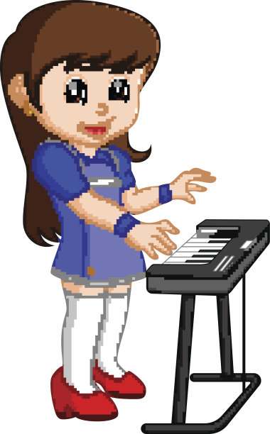 可爱的卡通小女孩在弹钢琴图片下载