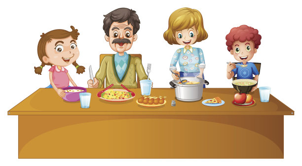 家庭成员在餐桌上吃饭图片下载