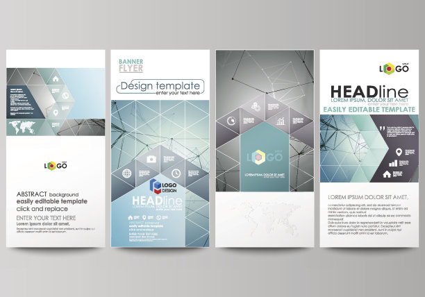 传单，现代横幅。业务模板。封面设计模板，抽象矢量布局。几何背景，连接的线和点。分子结构。科学,医学概念图片下载