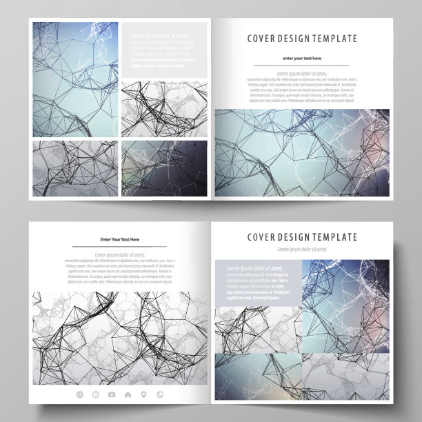 业务模板为方形设计双折宣传册、传单、报表。传单封面，矢量布局。复合线和点。极简风格的大数据可视化。图形通信背景图片下载
