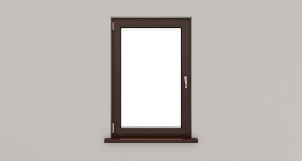 窗口。白色的墙。孤立的窗口。木制窗口。3 d。3 d渲染。图片下载