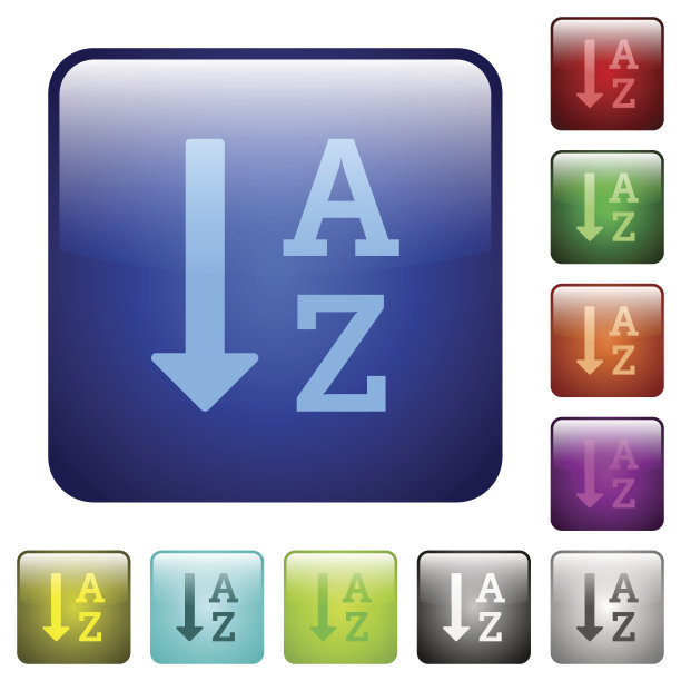 按字母顺序升序排列的列表颜色正方形按钮图片下载
