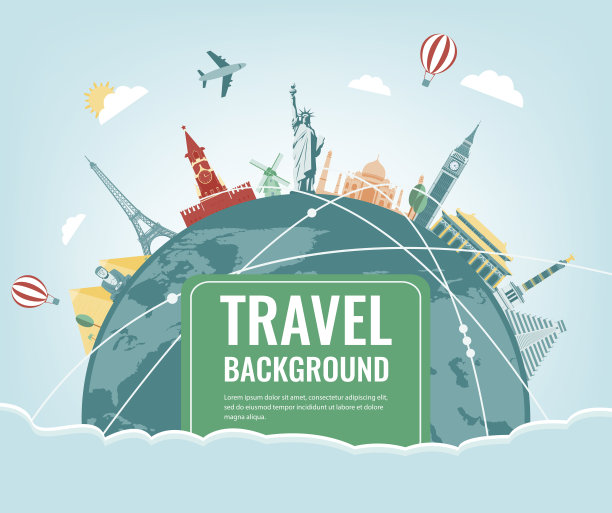 旅游作文与著名的世界地标。向量素材图片