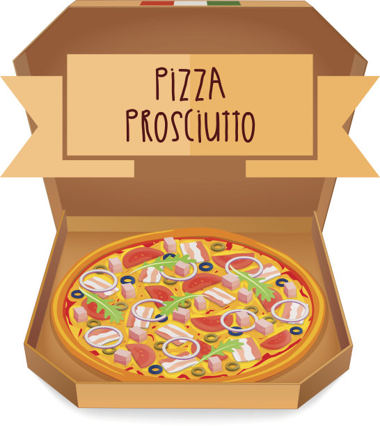 真正的披萨火腿。盒装意大利披萨。图片下载