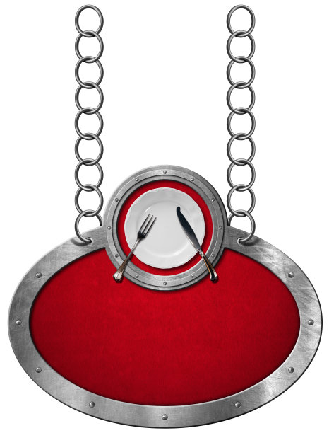 金属标志与盘子和餐具图片下载