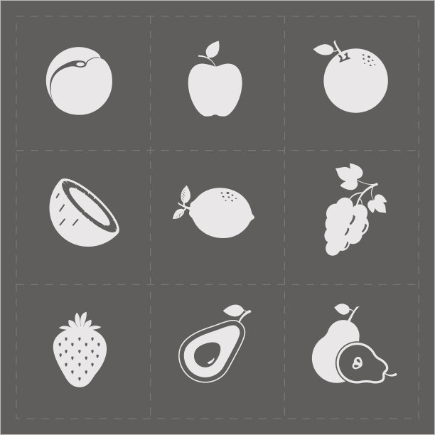白色水果图标设置在灰色背景图片下载