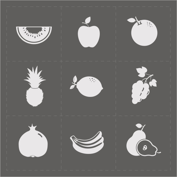 白色水果图标设置在灰色背景图片下载