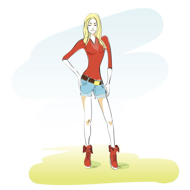 时尚女人素描牛仔裤短裤户外矢量图片下载