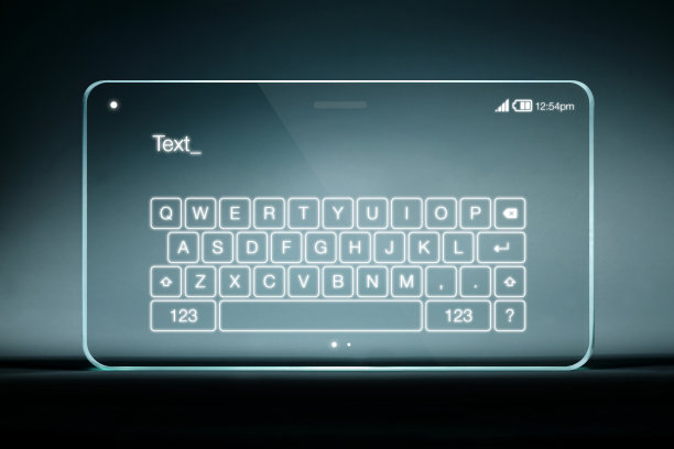 透明数码平板电脑上的白色键盘图片下载